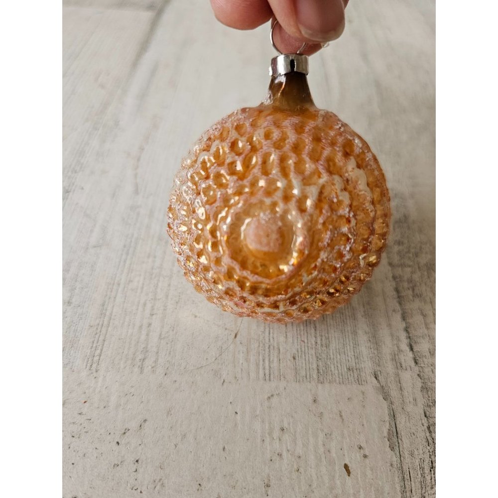 Czech orange shell unique glass ornament bumpy Xmas tree
